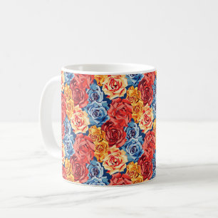 Caneca De Café Elegante Chic Colorido Moderno Rosas