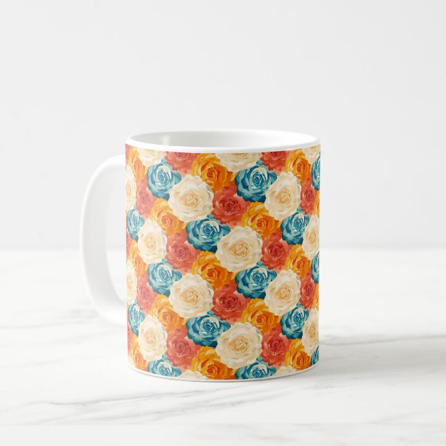Caneca De Café Elegante Chic Colorido Moderno Rosas (Frente Esquerda)