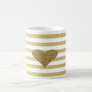 Caneca De Café Elegante Chic Coração de Purpurina Dourado Falso e