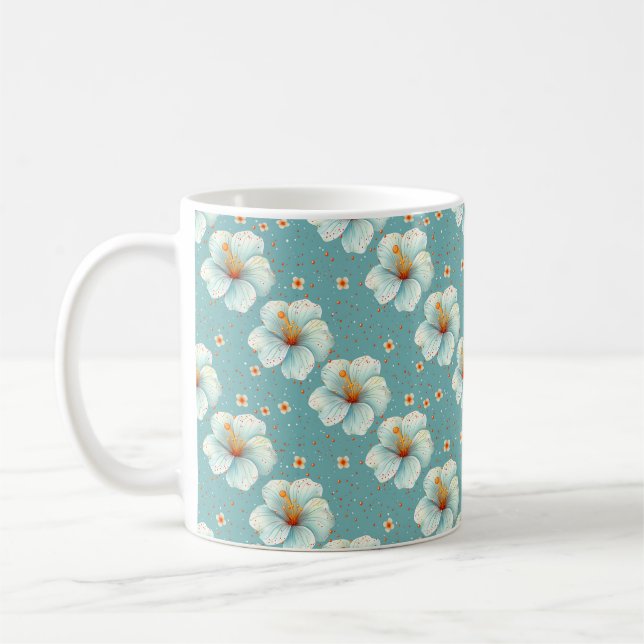Caneca De Café Elegante Chic Florais Modernos Brancos (Esquerda)