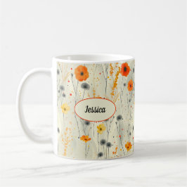 Caneca De Café Elegante Chic Laranja Moderno Florido