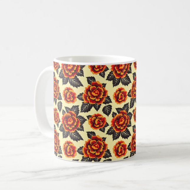Caneca De Café Elegante Chique Moderno Flores Laranja (Frente Esquerda)