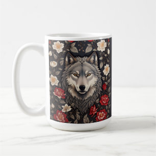 Caneca De Café Elegante Cinza Wolf Floral