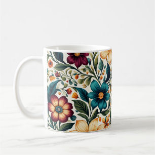 Caneca De Café Elegante Clássica Linda Arte Floral Colorida
