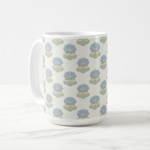 Caneca De Café Elegante Clássico Azul Verde Artes & Ofícios Flora