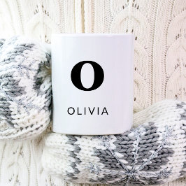 Caneca De Café Elegante Clássico Monograma 2 Branco Preto Inicial