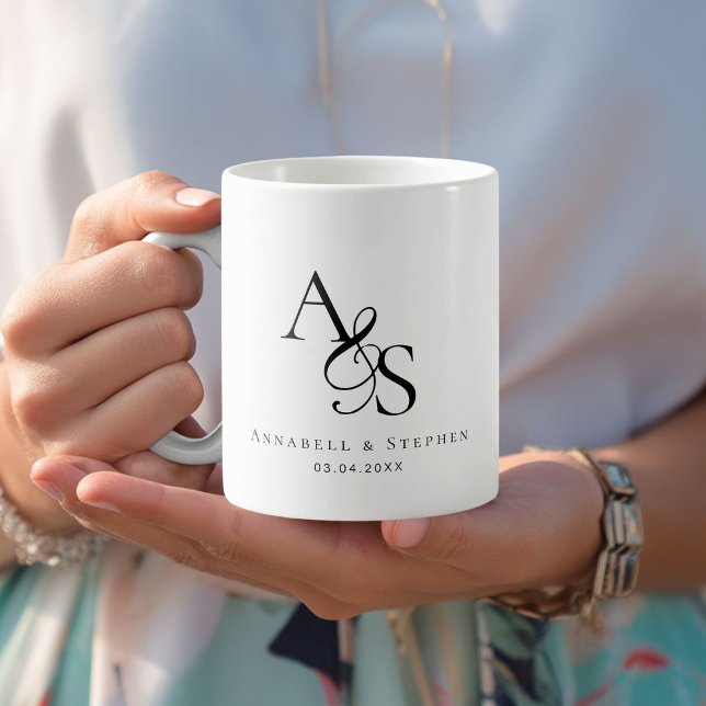 Caneca De Café Elegante, Clássico, Monograma, Casamento (Elegant, Classic, Monogram, Wedding Coffee Mug)