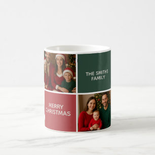 Caneca De Café Elegante colagem moderno Sage VERMELHO feliz Natal