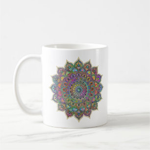 Caneca De Café Elegante Colorido Mandala Estilo Índia 1