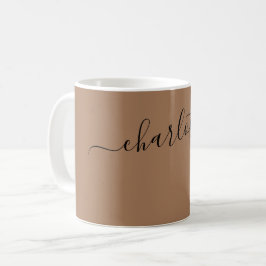 Caneca De Café Elegante Cor Camelo Escuro Moderno Nome Personaliz