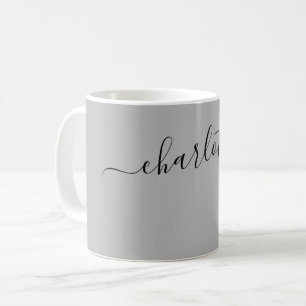 Caneca De Café Elegante Cor Cinza Seixo Nome Moderno Personalizad