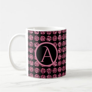 Caneca De Café Elegante cor-de-rosa Gems Sparkle Monograma inicia