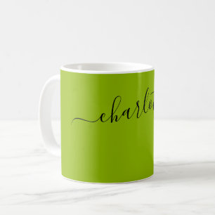 Caneca De Café Elegante Cor Verde Maçã Moderno Nome Personalizado