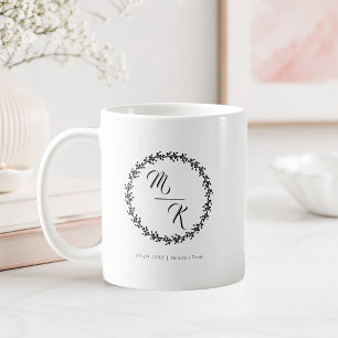 Caneca De Café Elegante Coroa Preta de Monograma Clássico