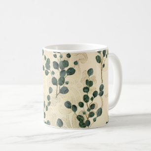 Caneca De Café Elegante Creme Verde Eucalipto Caprichoso Folhagem