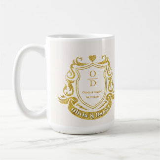 Caneca De Café Elegante Crista de Ouro Personalizada Casamento