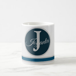 Caneca De Café Elegante de Monograma Azul Cinzento Moderno