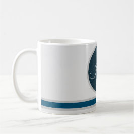 Caneca De Café Elegante de Monograma Azul Cinzento Moderno
