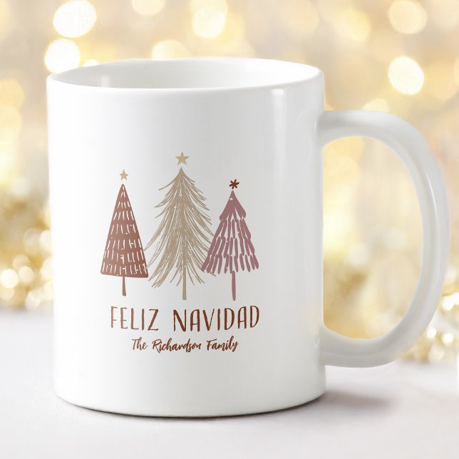 Caneca De Café Elegante de Natal Feliz Navidad (Feliz Navidad Christmas Tree Holiday Elegant Coffee Mug)