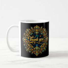 Caneca De Café Elegante Design de Mandala "Obrigado" em Dourado c