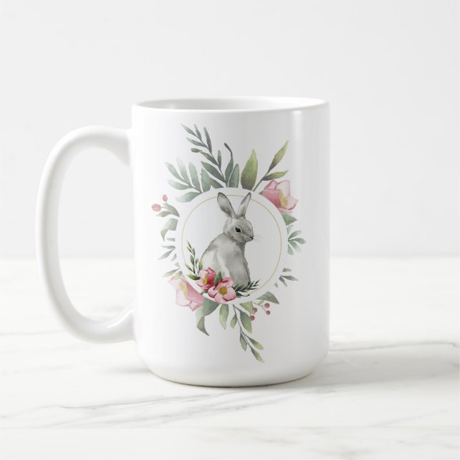 Caneca De Café Elegante design Floral Bunny (Esquerda)
