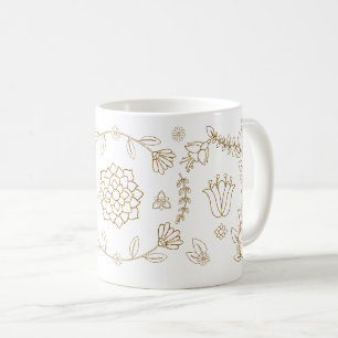 Caneca De Café Elegante Dourado Floral Folk Art Mug