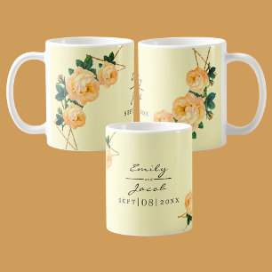 Caneca De Café Elegante Dourado Glitter Geométrico Laranja Flora