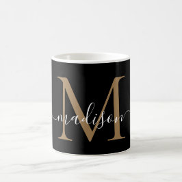 Caneca De Café Elegante Dourado Monograma Girly Script Na moda