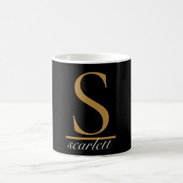 Caneca De Café Elegante Dourado Monograma Girly Script Na moda