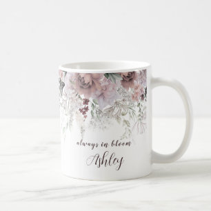 Caneca De Café Elegante Dusty Pink Nome Floral