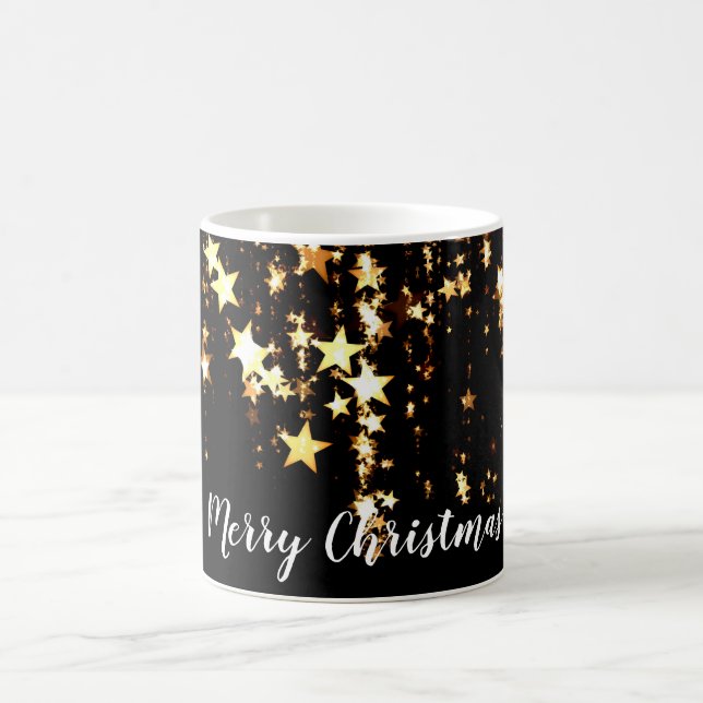 Caneca De Café elegante e moderno estrelas de ouro de Natal Feliz (Centro)