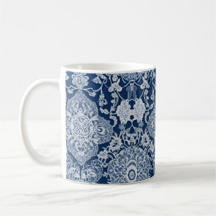 Caneca De Café Elegante Efeito de Renda Floral em Azul e Branco