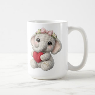 Caneca De Café Elegante Elefante de Crochê Segurando Coração Arte