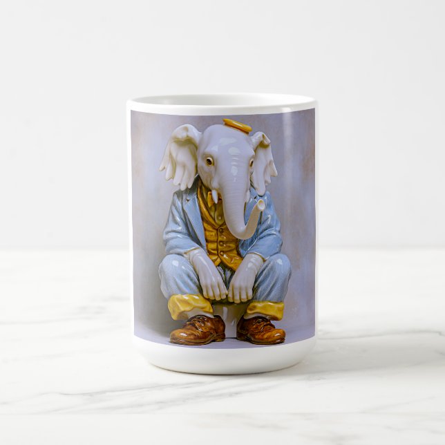 Caneca De Café Elegante Elefante Terno Azul (Centro)