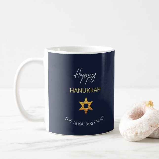Caneca De Café Elegante Feliz Hanukkah Estrela de Davi Dourada (Com Donut)