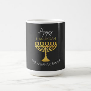 Caneca De Café Elegante Feliz Hanukkah Menorá Dourada