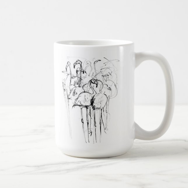 Caneca De Café Elegante Flamingo Flock Sketch (Direita)