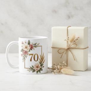 Caneca De Café Elegante Floral 70º Aniversário Nome e Data Person
