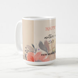 Caneca De Café Elegante Floral Aquarela Pastel Terracota 