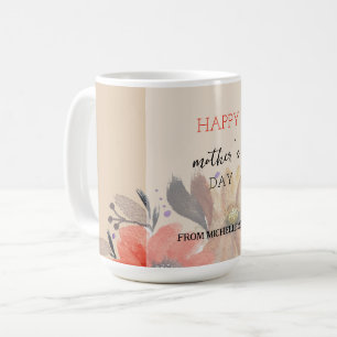 Caneca De Café Elegante Floral Aquarela Pastel Terracota