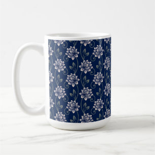Caneca De Café Elegante Floral Azul