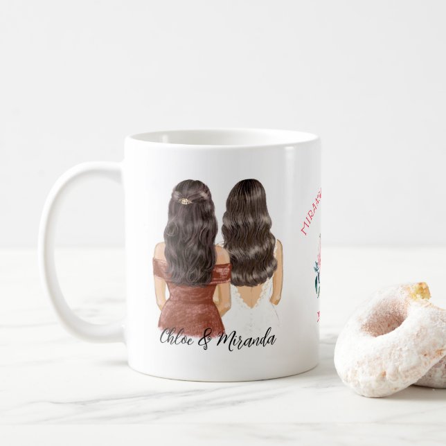 Caneca De Café Elegante Floral Chic Brunette Bridesmaid Proposta (Com Donut)