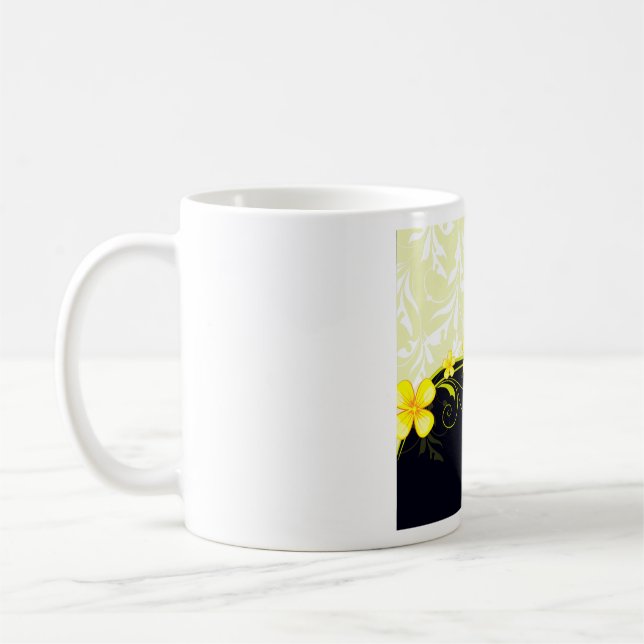 Caneca De Café Elegante Floral Damasco Amarelo (Esquerda)