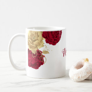 Caneca De Café Elegante floral dourado burgundy 