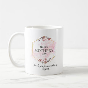 Caneca De Café Elegante Floral Feliz Dia das Mães Personalizado