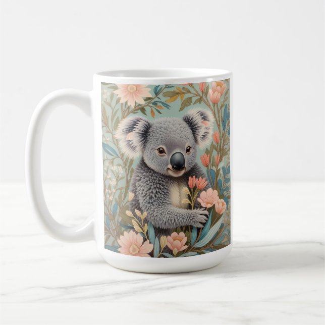 Caneca De Café Elegante Floral Pastel de Coala Fofo (Esquerda)