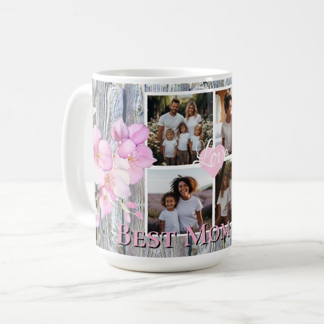 Caneca De Café Elegante floral Personalizada 4 Fotografias Melhor (Frente Esquerda)
