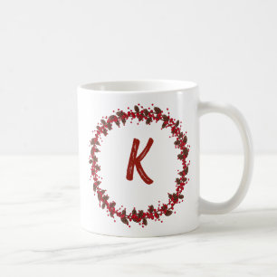 Caneca De Café Elegante Floral Wreath Monograma Natal Inicial