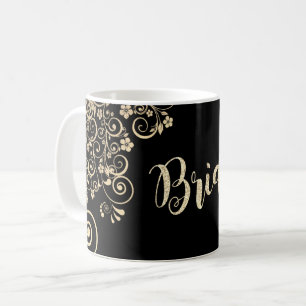 Caneca De Café Elegante Flores Douradas Chiques, Noiva