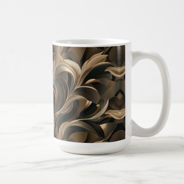 Caneca De Café Elegante Fluxo Botânico Dourado   (Direita)